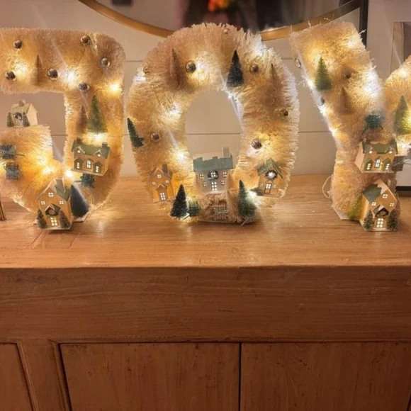 Anthropologie Festive Sisal Light-Up Diorama Christmas JOY